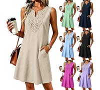 Abiti Boho da donna estivi senza maniche in cotone e lino abito floreale ricamo estivo senza maniche tunica abito a canotta sciolto casual midi prendisole da donna camicie da vacanza abiti da spiaggia