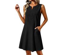 Abiti Boho da donna estivi senza maniche in cotone e lino abito floreale ricamo estivo senza maniche tunica abito a canotta sciolto casual midi prendisole da donna camicie da vacanza abiti da spiaggia