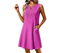 Abiti Boho da donna estivi senza maniche in cotone e lino abito floreale ricamo estivo senza maniche tunica abito a canotta sciolto casual midi prendisole da donna camicie da vacanza abiti da spiaggia