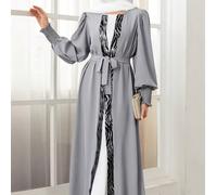 Abiti caftan da donna, abiti eleganti con stampa zebrata, cardigan con maniche a lanterna lunghe, accappatoio arabo ampio con cintura L,M,S,XLTribaleTessuto intrecciato