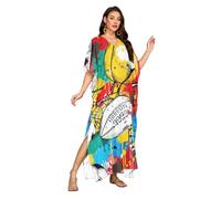 Abiti caftano Bikini Cover Ups per le donne Plus Size Caftano Vacanze Essenziali per le donne Beachwear Partywear Caftano hawaiano, Sun Doodle Blu Arte Astratta, Palline colorate con giraffa, Taglia