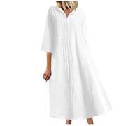 Abiti casual da donna con scollo a V Abito midi con maniche a 3/4 con tasche Estivo Spiaggia Cotone Lino Caftano Abiti Vacanze Tutti i giorni Offerte I miei ordini, bianco, 3XL