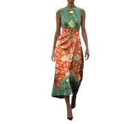 Abiti casual da donna retrò elegante astratto stampato arte astratta fiore arte stampata abito midi senza maniche abito bianco per le donne, Arancione, 4XL