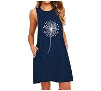 Abiti casual da donna, senza maniche, taglie forti, alla moda, con stampa a dente di leone, abito estivo di base, comodo scollo rotondo, abito da spiaggia traspirante per uscire, Marina Militare, 5XL