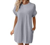 Abiti casual da donna tinta unita girocollo manica a pipistrello maniche corte tasche nascoste abito casual allentato abito nero per le donne, Grigio, M