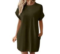 Abiti casual da donna tinta unita girocollo manica a pipistrello maniche corte tasche nascoste abito casual allentato abito nero per le donne, AG., S