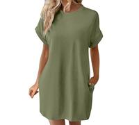 Abiti casual da donna tinta unita girocollo manica a pipistrello maniche corte tasche nascoste abito casual allentato abito nero per le donne, GN2., XXL
