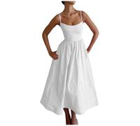 Abiti casual estivi per le donne UK, Abito da donna con spalline sottili regolabili, senza maniche, in vita impero A-Line Abiti midi I miei ordini Saldi Petite Ladies Abiti svasati, bianco, XXL