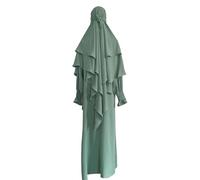 Abiti casual per le donne Abito da preghiera Musulmano Ramadan Indumento Abaya Islam Jilbeb Set 2 Pezzi A Strati Khimar Sciarpa Hijab E Abito Lungo Maxi Abiti per le donne, Verde menta, L