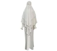 Abiti casual per le donne Abito da preghiera Musulmano Ramadan Indumento Abaya Islam Jilbeb Set 2 Pezzi A Strati Khimar Sciarpa Hijab E Abito Lungo Maxi Abiti per le donne, bianco, L