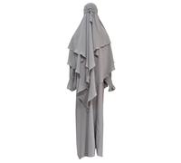 Abiti casual per le donne Abito da preghiera Musulmano Ramadan Indumento Abaya Islam Jilbeb Set 2 Pezzi A Strati Khimar Sciarpa Hijab E Abito Lungo Maxi Abiti per le donne, Grigio, L