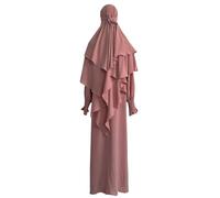 Abiti casual per le donne Abito da preghiera Musulmano Ramadan Indumento Abaya Islam Jilbeb Set 2 Pezzi A Strati Khimar Sciarpa Hijab E Abito Lungo Maxi Abiti per le donne, rosa, L