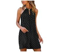 Abiti casual per le donne vestito da donna appeso metallo moda senza maniche collo casual stampa abito da donna abito da sposa ospite, Nero , L