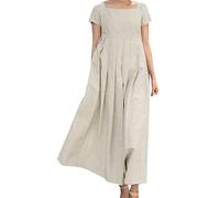 Abiti Cerimonia Donna-Abito Lungo Casual Elegante con Colletto A Maniche Corte A Grande Oscillazione