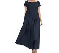 Abiti Cerimonia Donna-Abito Lungo Casual Elegante con Colletto A Maniche Corte A Grande Oscillazione