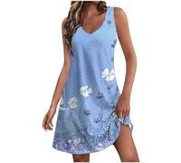 Abiti Cerimonia Taglie Forti Eleganti Vestito Estivo Elegante Abiti Leggero Corto Curvy Copricostume Casual Lunghi Vestitino Senza Maniche Prendisole con Scollo a V Tasche Saldi Abbigliamento Donna