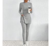 Abiti Coordinati Per La Famiglia Con Collo A Lupetto T-shirt E Leggings Con Orlo Diviso In Grana Jacquard L,M,S,XSColore unicoTessuto in maglia