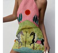 Abiti corti estivi da donna eleganti e casual, stile vacanza, con motivi di alberi, animali e stampe solari, senza maniche, scollo corto, novità primavera-estate 2025 L,M,S,XL,XS,XXLRitratto,GraficoTe