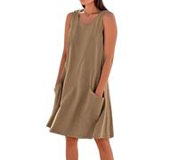 Abiti corti estivi in lino e cotone senza maniche da donna, con tasche e spalline, taglia grande, tendenza, M