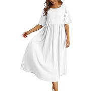 Abiti Cotone e Lino al Ginocchio Larghe Estivi Vestito da Camicia Elegante Abito Donna Comodi Taglie Forti Vintage Vestiti Casual Curvy Morbido Abito Manica Corta Abiti Donna da Spiaggia Comodo