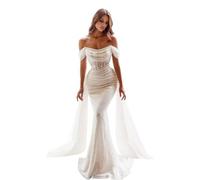 Abiti da Ballo A Sirena Scintillanti da Donna Paillettes off Shoulder Staccabile Treno Abiti da Sera Formali Lungo Trailing Ball Gown Ivory L