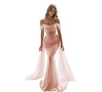 Abiti da Ballo A Sirena Scintillanti da Donna Paillettes off Shoulder Staccabile Treno Abiti da Sera Formali Lungo Trailing Ball Gown Rose Gold S