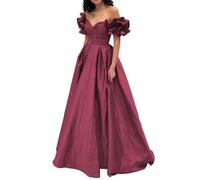 Abiti da ballo con spalle scoperte per le donne Abito lungo da principessa con maniche increspate in raso plissettato con strascico, Rosa del deserto, 48