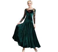Abiti da Ballo da Ballo in Velluto Stampa National Standard Tango Dance Abito a Maniche Lunghe Modern Waltz Training Signa,Verde,XXL