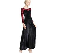 Abiti da Ballo da Ballo in Velluto Stampa National Standard Tango Dance Abito a Maniche Lunghe Modern Waltz Training Signa,Nero,M