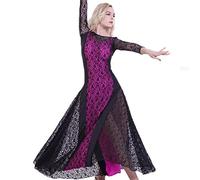 Abiti Da Ballo Da Sala Da Ballo Per Le Donne Costume Da Allenamento Per Salsa Di Valzer A Maniche Lunghe in Pizzo Abito Da Ballo Sociale Tango Norma Nazionale Abito Da Pratica Moderno,Rose red,M