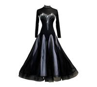 Abiti Da Ballo Da Sala For Donna Con Strass, Maniche Lunghe, For Allenamento Di Valzer E Flamenco, Personalizzazione Degli Abiti Da Ballo(XXL)