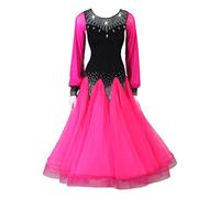 Abiti Da Ballo Da Sala For Donna, Maniche Lunghe, Scollo Rotondo, Abito Da Allenamento For Il Valzer, Personalizzazione(Nero,L)