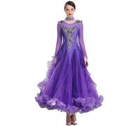 Abiti Da Ballo Da Sala Ricamati Per Le Donne Luccicanti Costumi Da Concorso Di Valzer Di Tango Abito Da Ballo Moderno A Maniche Lunghe Grande Vestiti Per Performance Di Salsa Oscillazione,Viola,L