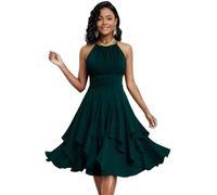 Abiti da ballo in chiffon A-Line Ruffle abiti da damigella d'onore corti pieghe abito da sposa formale, Foglia di t, M