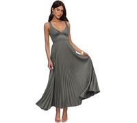 Abiti da ballo in raso spalline sottili pieghe abito da damigella d'onore scollo a V una linea abiti da sposa ospiti, Grigio, 10XL plus