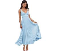 Abiti da ballo in raso spalline sottili pieghe abito da damigella d'onore scollo a V una linea abiti da sposa ospiti, blu cielo, 5XL plus