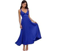 Abiti da ballo in raso spalline sottili pieghe abito da damigella d'onore scollo a V una linea abiti da sposa ospiti, Blu reale, 6XL plus