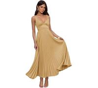 Abiti da ballo in raso spalline sottili pieghe abito da damigella d'onore scollo a V una linea abiti da sposa ospiti, Oro, 6XL plus