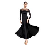 Abiti da ballo in seta latte+velluto+rete, abiti da ballo moderni a maniche lunghe standard nazionali, nero, XL