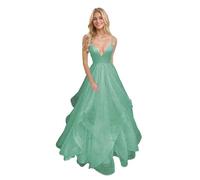 Abiti da Ballo in Tulle con Spalle Scoperte E Scollo A V Scintillanti per Donna Lunghi Ed Eleganti Abiti da Sera Formali A Trapezio Mint Green 8XL