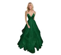 Abiti da Ballo in Tulle con Spalle Scoperte E Scollo A V Scintillanti per Donna Lunghi Ed Eleganti Abiti da Sera Formali A Trapezio Dark Green 7XL