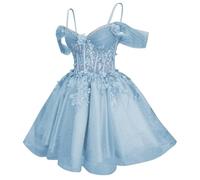 Abiti da ballo in tulle scintillante per adolescenti abiti da ballo principessa gonfi decalcomanie in pizzo abito da cocktail nero, blu cielo, 38