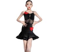 Abiti da Ballo Latino for Ragazze Set di Costumi Gonne A Canotta Concorso di Salsa Moderna Dancewear Costumi di Pratica di Danza(Black,140)
