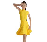 Abiti da Ballo Latino per Bambine, Abito da Ballo da Sala Rumba Tango Senza Maniche con Orlo a Balze in Due Pezzi, Costume per lezioni di Jazz Moderno.,Giallo,140