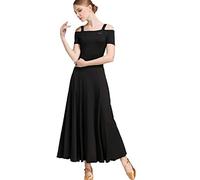 Abiti da Ballo Standard Nazionali Donne con Manica Corta Valzer Tango Vestiti da Ballo Standard Foxtrot Body Traspirante Performance Vestito,Nero,L