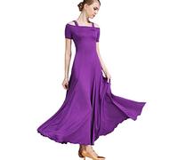 Abiti da Ballo Standard Nazionali Donne con Manica Corta Valzer Tango Vestiti da Ballo Standard Foxtrot Body Traspirante Performance Vestito,Viola,S