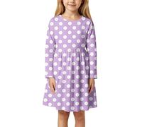 Abiti da bambina casual con motivo floreale e pois a maniche lunghe, prendisole per bambini dai 3 ai 11 anni, vestito carino ed elegante per la scuola per giocare all'aperto, Viola chiaro, 3-4 Anni