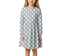 Abiti da bambina casual con motivo floreale e pois a maniche lunghe, prendisole per bambini dai 3 ai 11 anni, vestito carino ed elegante per la scuola per giocare all'aperto, grigio., 5-6 Anni
