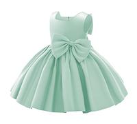 Abiti da bambina in raso senza maniche a trapezio tutù principessa fiocco in vita matrimonio concorso di compleanno formale festa ballo, Verde chiaro, 6-7 Anni
