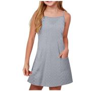 Abiti da Bambina Senza Manica Elegante Halter Rete con Tasca Vestito Estivo A-Line Abito Principessa per Ragazza 5-15 Anni Abito da Sposa per Feste Completi Scolastici Abbigliamento Bambine